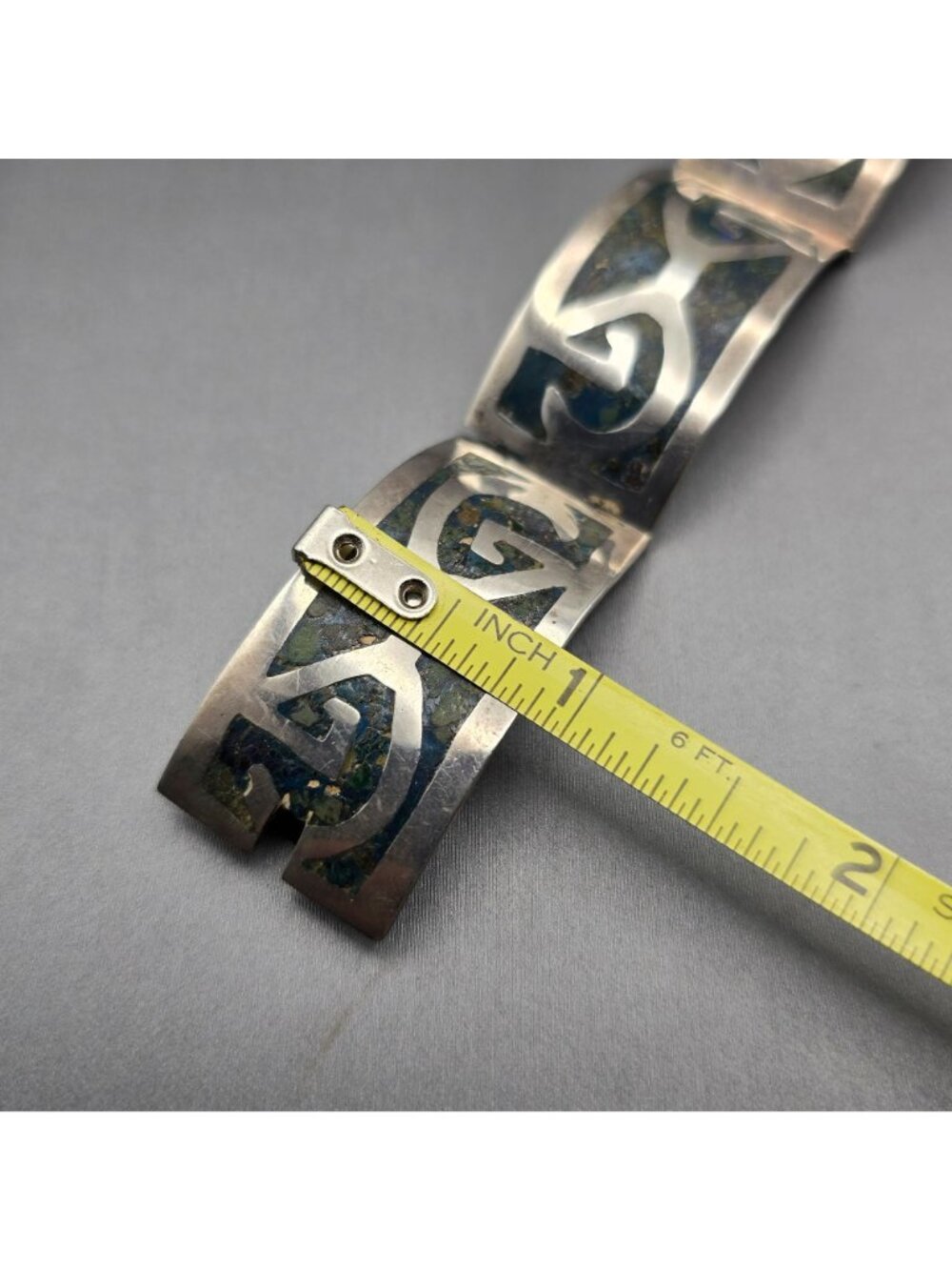 Vintage Taxco Sterling Silver Turquoise Inlay Bracelet 7" Eagle 3 Signed AMD 30g - Picture 11 of 16